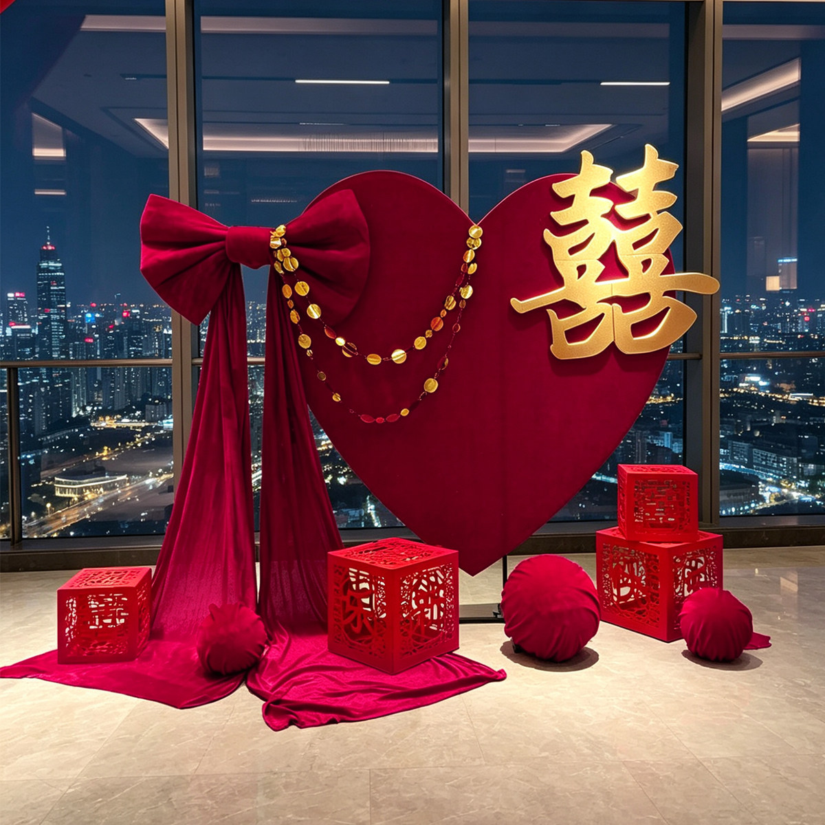 丝绒大爱心KT板婚房布置套装图片