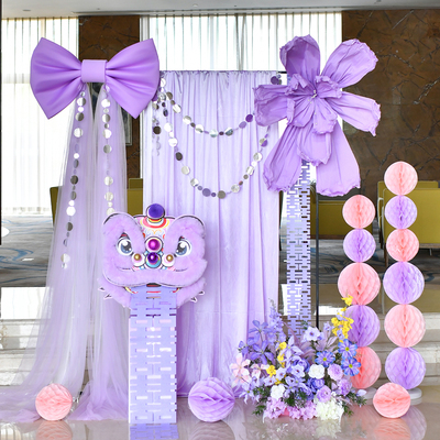 紫色系蝴蝶结酒店布幔婚房布置