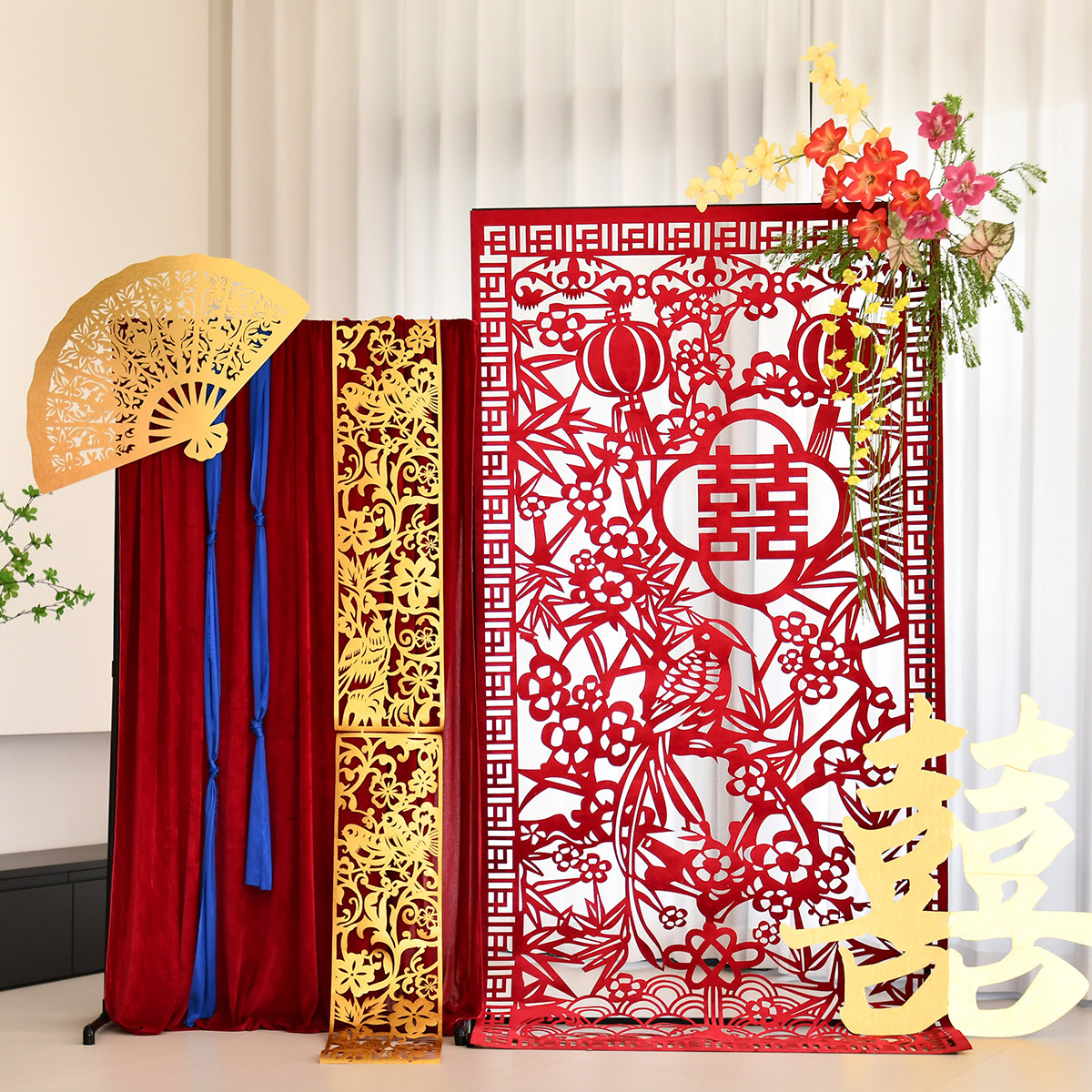 喜字婚房布置结婚装饰新中式丝绒帘剪纸女方客厅卧室背景拍照拉花,节庆用品/礼品,婚房装扮用品,淘宝优惠券,粉丝福利购,淘宝优惠卷