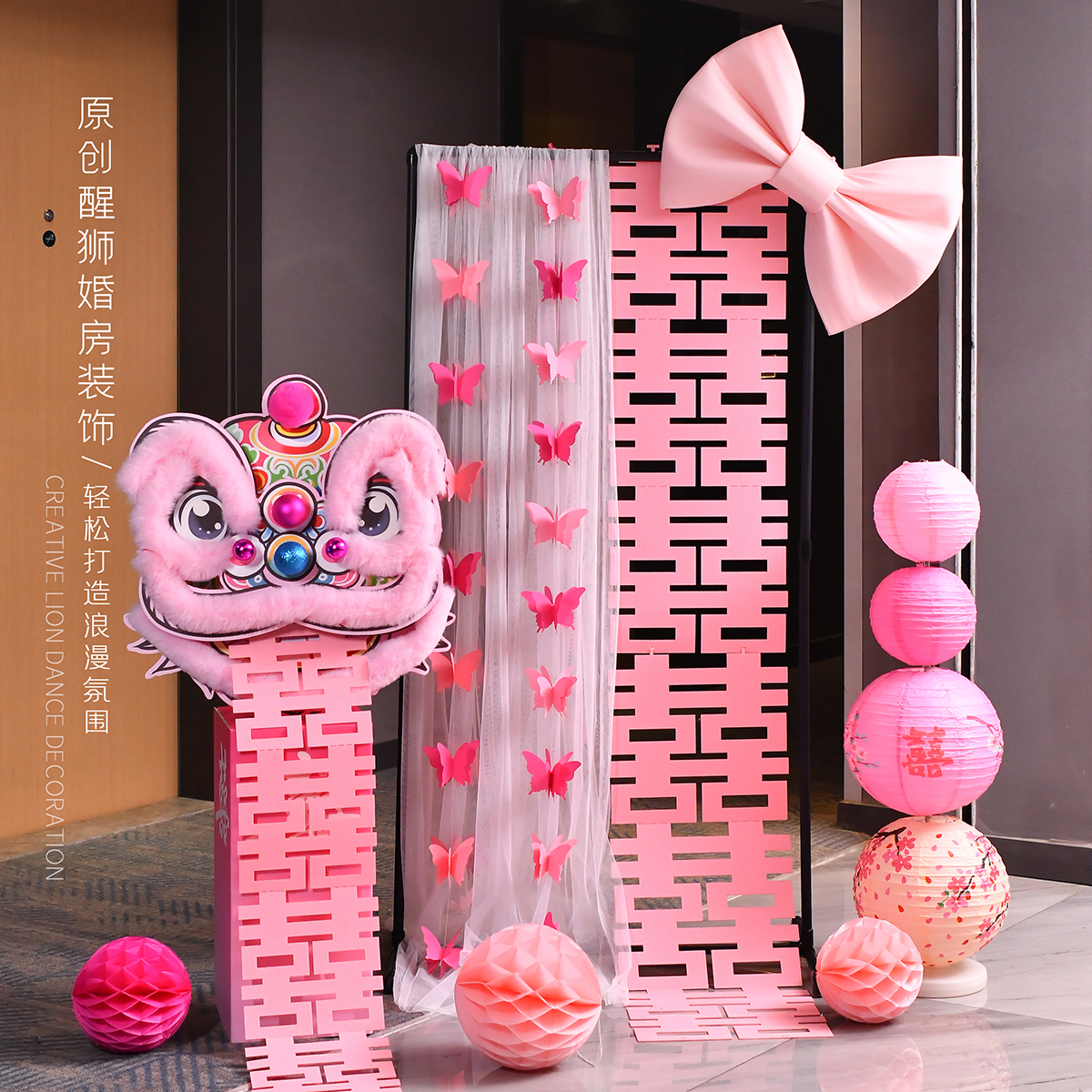 舞狮立柱订婚宴酒店门口迎宾装饰