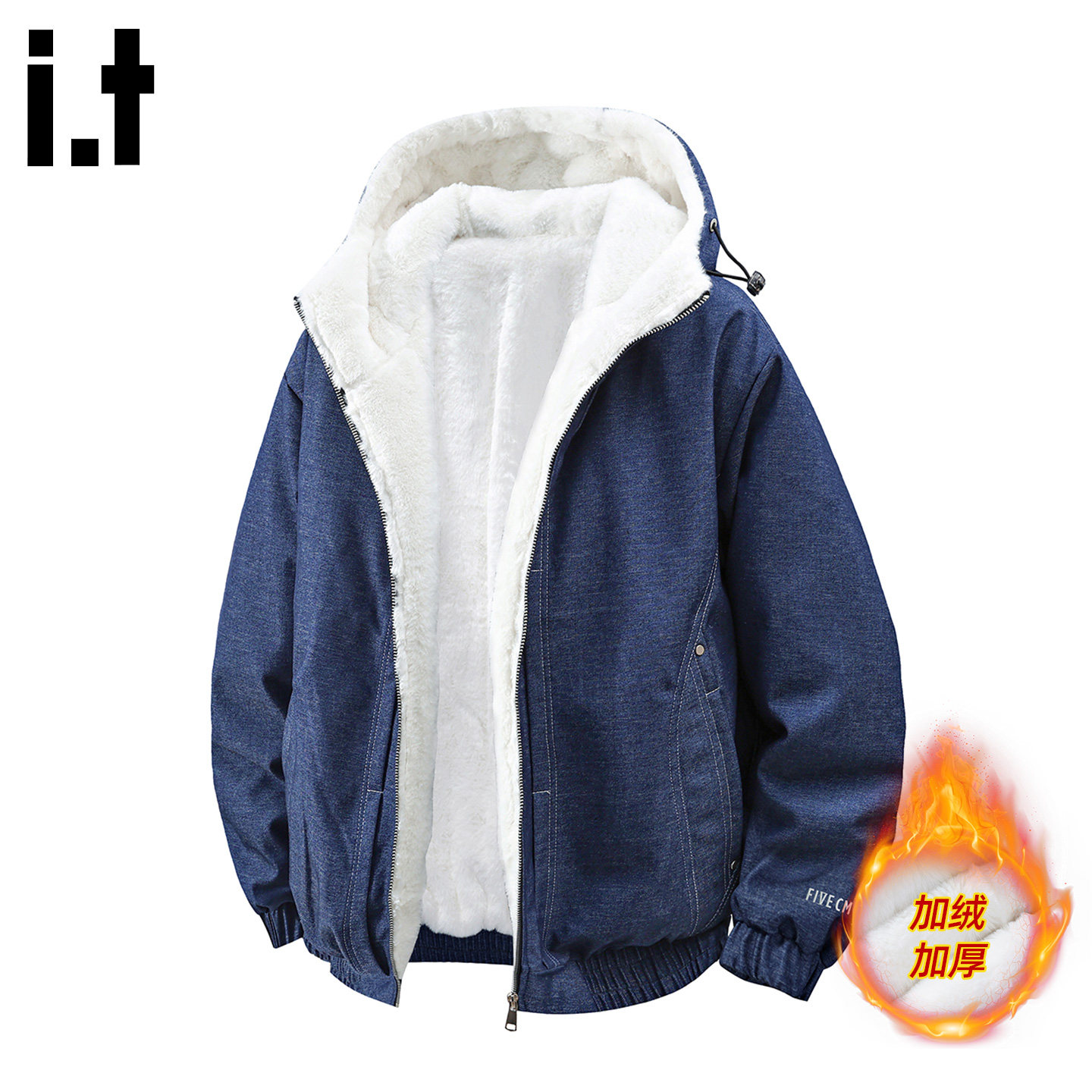 it FIVE CM重磅原色牛仔外套男款座山雕棉服冬季加绒加厚保暖棉衣