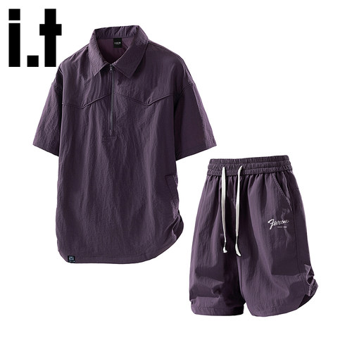 I.T半拉链肌理套装微皱肌理面料