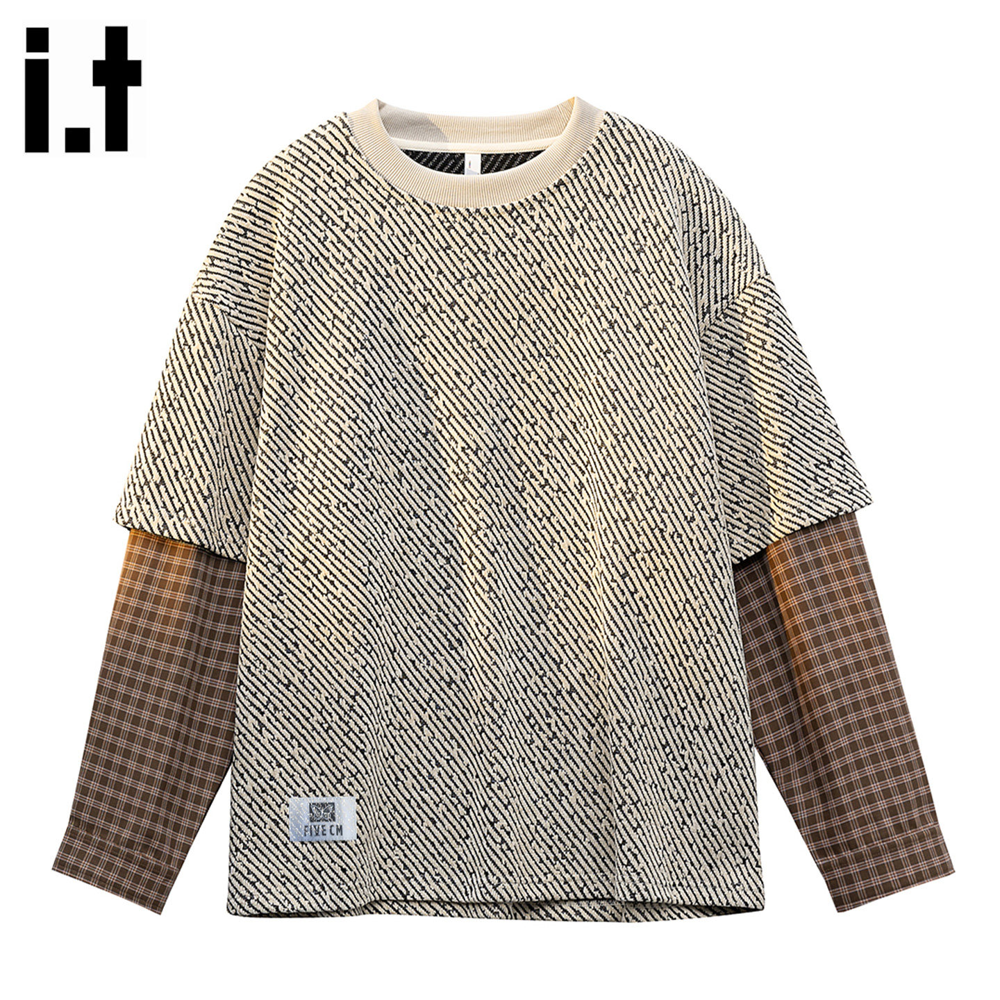 it FIVE CM美式假两件圆领卫衣男款2026新款秋季休闲痞帅套头上衣 - 香港FIVECM潮牌出品