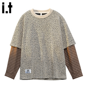 it FIVE CM美式假两件圆领卫衣男款2026新款秋季休闲痞帅套头上衣