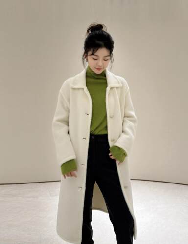 歌L思    25年古瓷白摩尔纹大衣，剪标无吊牌 EWE363D01500