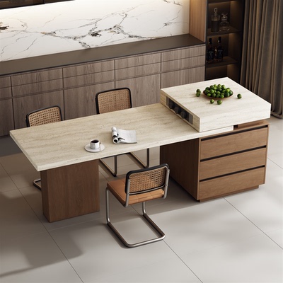 法式中古电磁炉伸缩岩板岛台餐桌