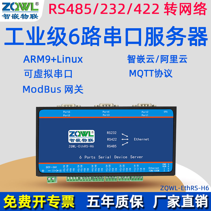 【智嵌物联】6路RS485/232/422串口服务器转以太网模块
