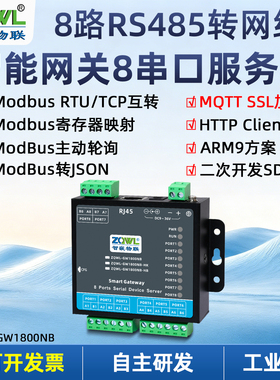 智嵌物联8路串口服务器485转以太网模块转网络modbusrtu转tcp网关透传mqtt数据传输http通信转换器数据采集
