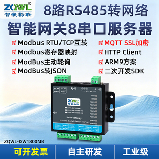 智嵌物联8路串口服务器485转以太网模块转网络modbusrtu转tcp网关透传mqtt数据传输http通信转换器数据采集