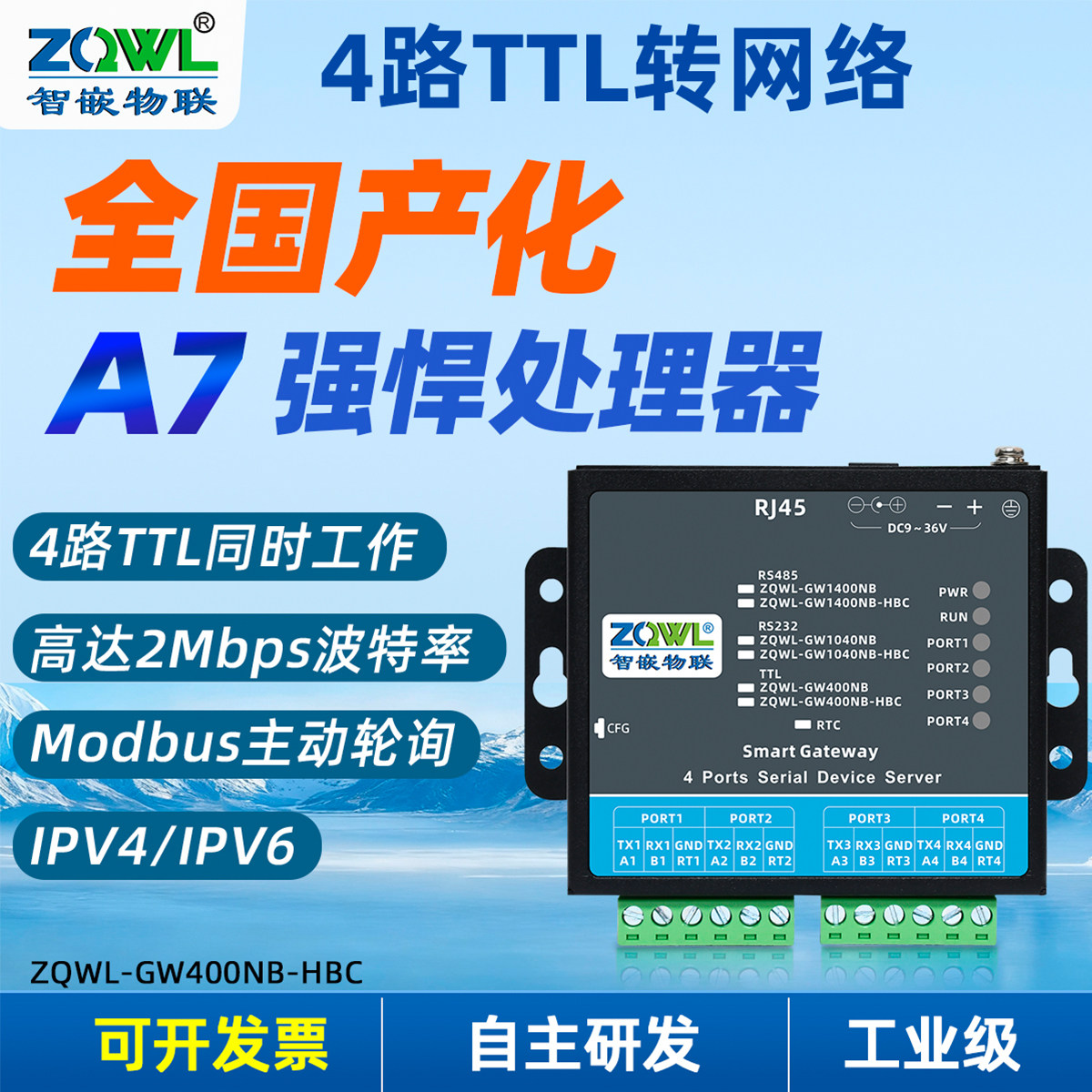 智嵌物联4路高波特率串口服务器TTL转以太网模块mqtt/http通讯转网口json格式modbus网关tcp/rtu互转全国产