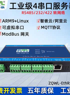 【智嵌物联】4串口服务器RS232/422/485转以太网模块Modbus RTU/TCP网关MQTT网口通讯