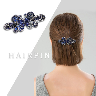 复古水晶中小号发夹顶夹弹簧夹盘发卡子头饰成人后脑勺发饰马尾夹