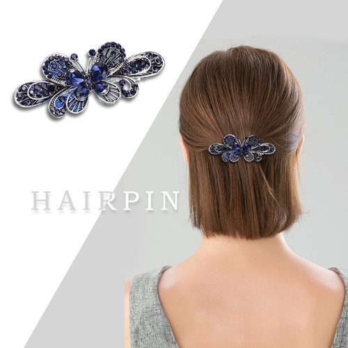 复古水晶中小号发夹顶夹弹簧夹盘发卡子头饰成人后脑勺发饰马尾夹