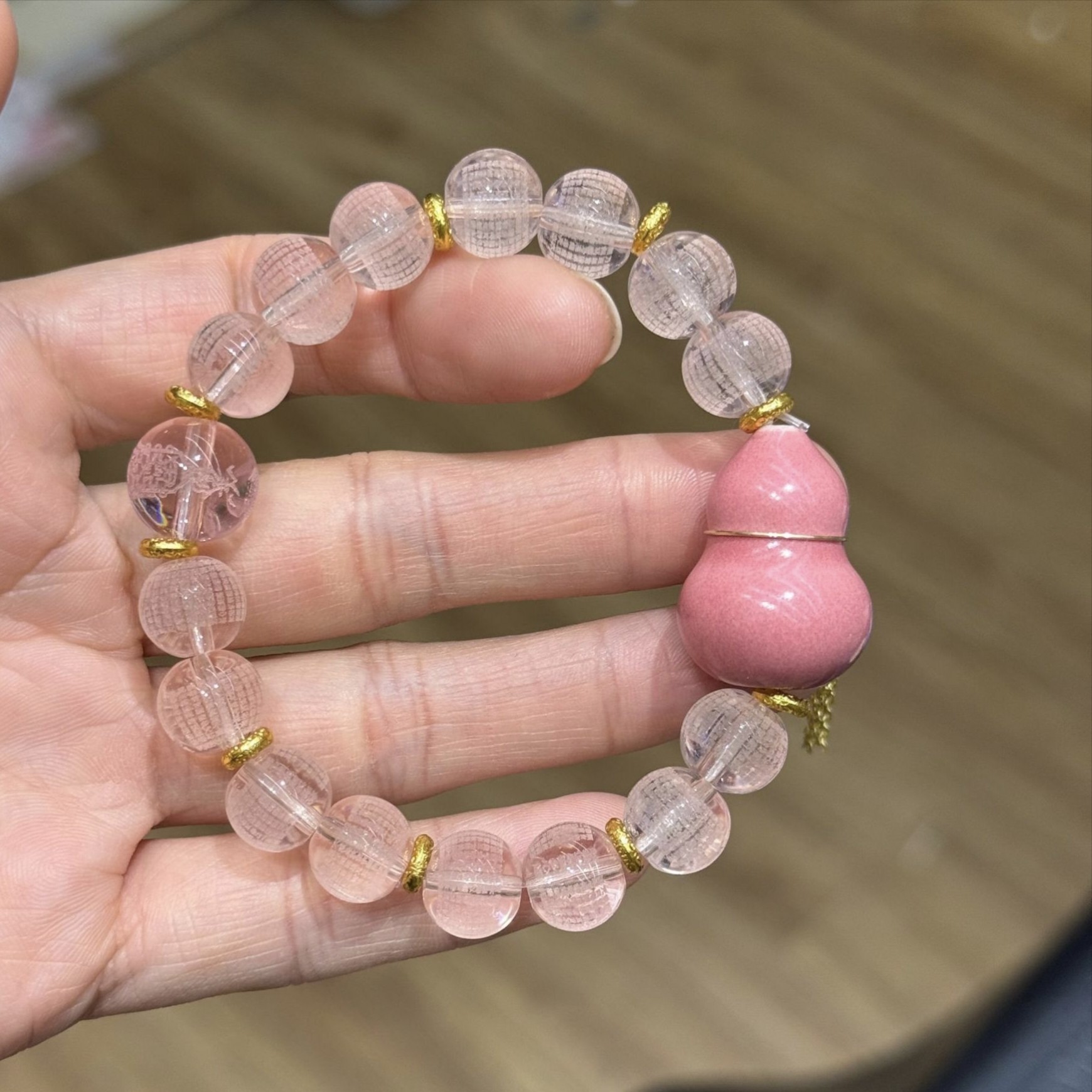 香灰瓷葫芦配粉琉璃心经珠手串手链设计款寺庙批发小红书爆款原创图片