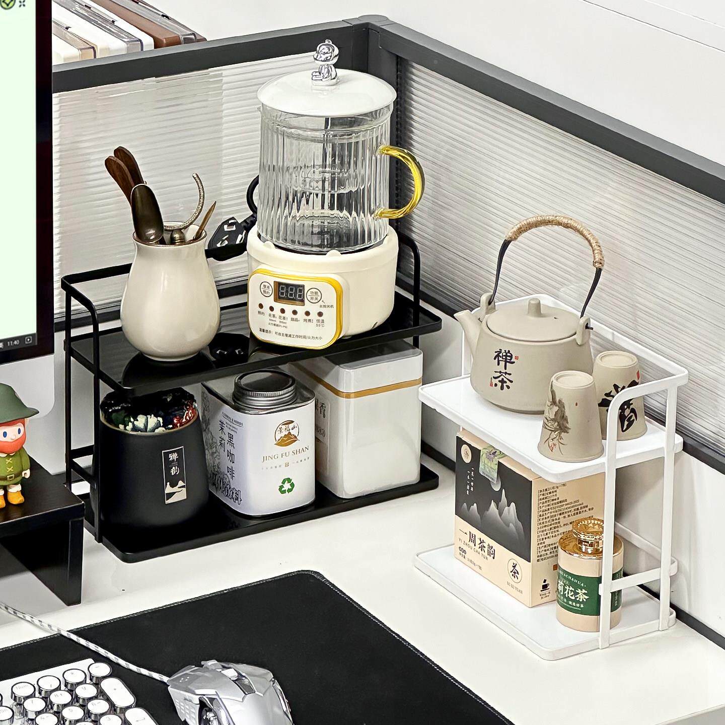 女生工位神器桌上桌面收纳盒办公室养生壶零食置物架水杯收纳架子