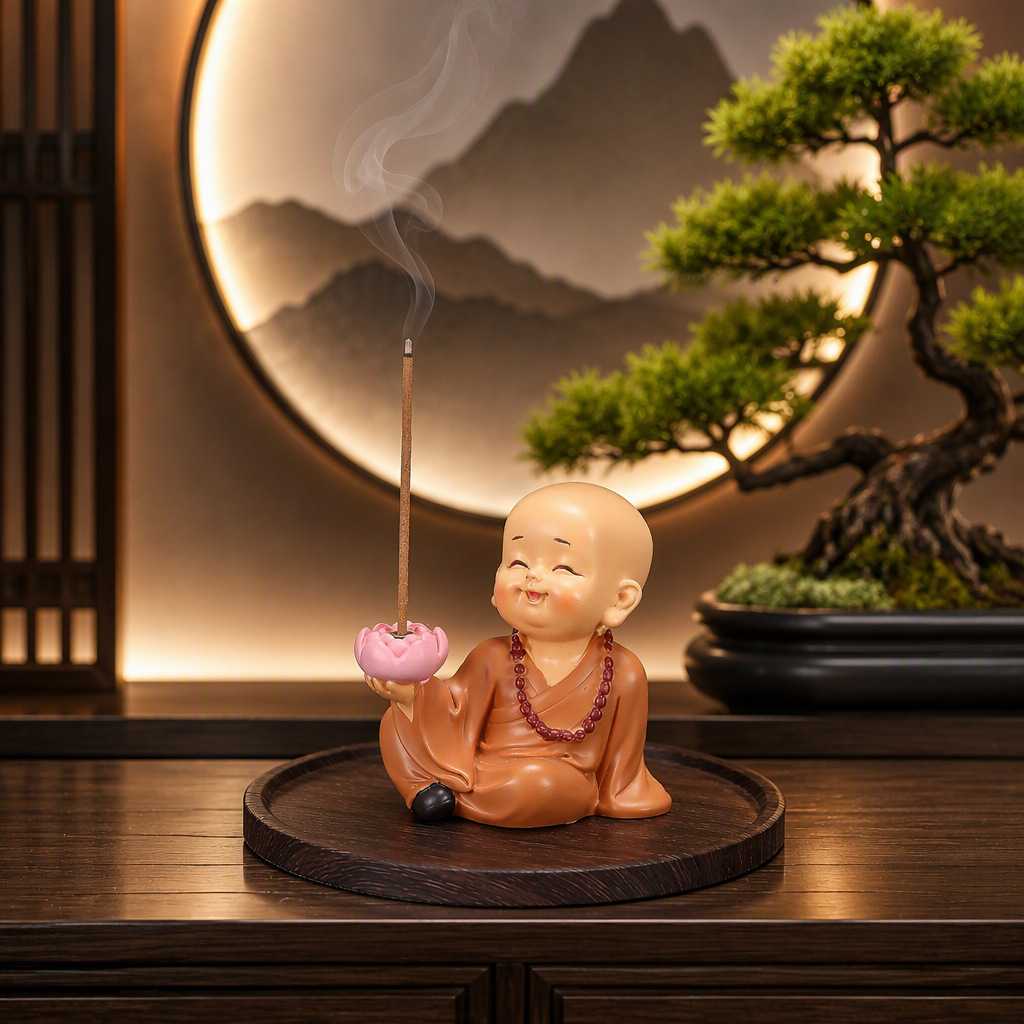 新款可爱小沙弥香插香托新中式