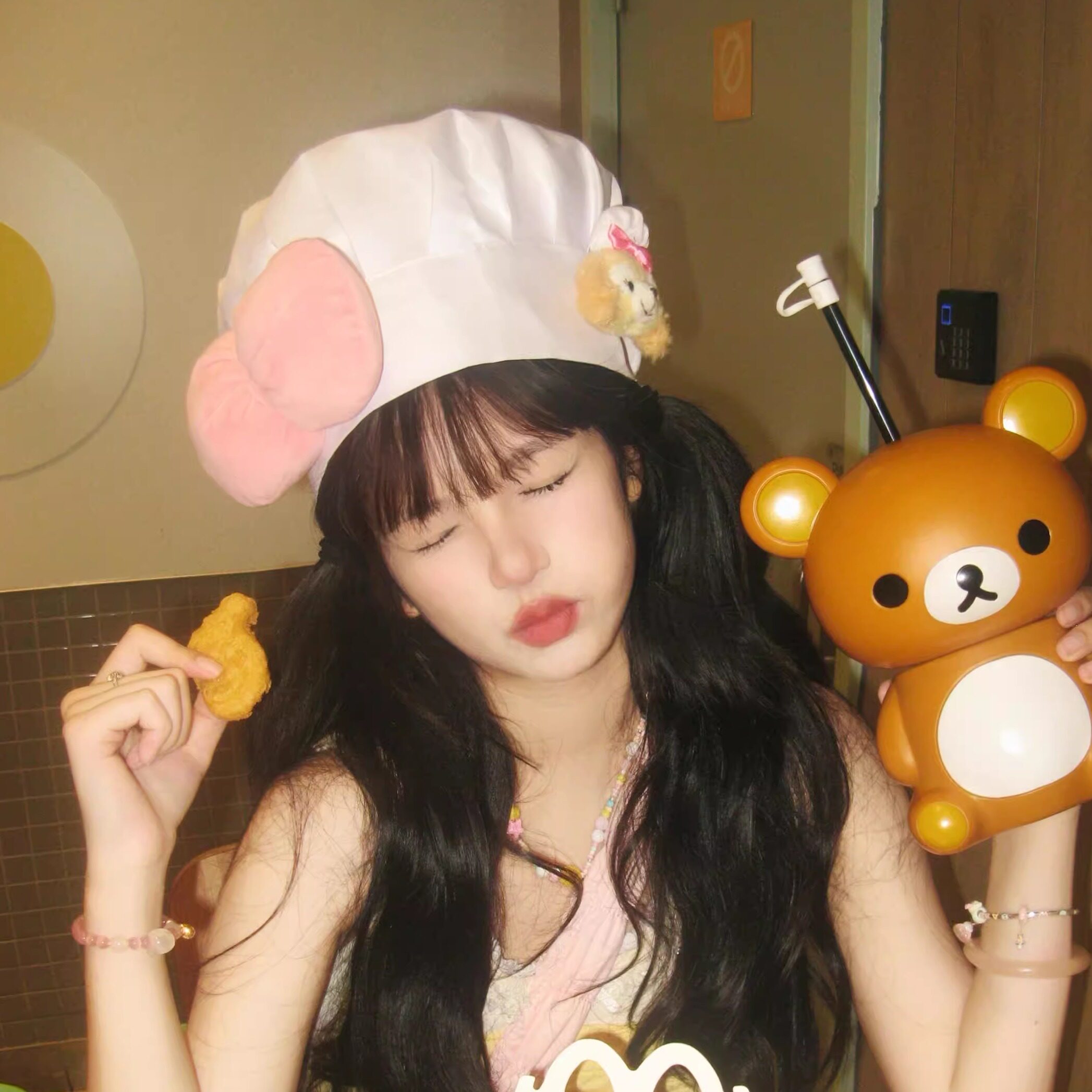 可爱饼饼厨师帽拍照道具创意清新卡通可琦安甜妹氛围感生日头饰