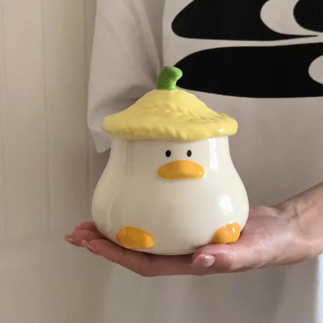 超萌小黄鸭陶瓷马克杯带盖女高颜值大容量情侣设计感小众咖啡杯