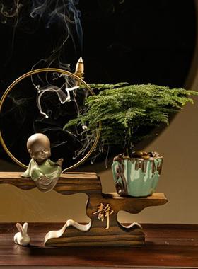 新中式禅意家居绿植摆件客厅玄关办公室桌面装饰陶瓷人物盆栽摆设