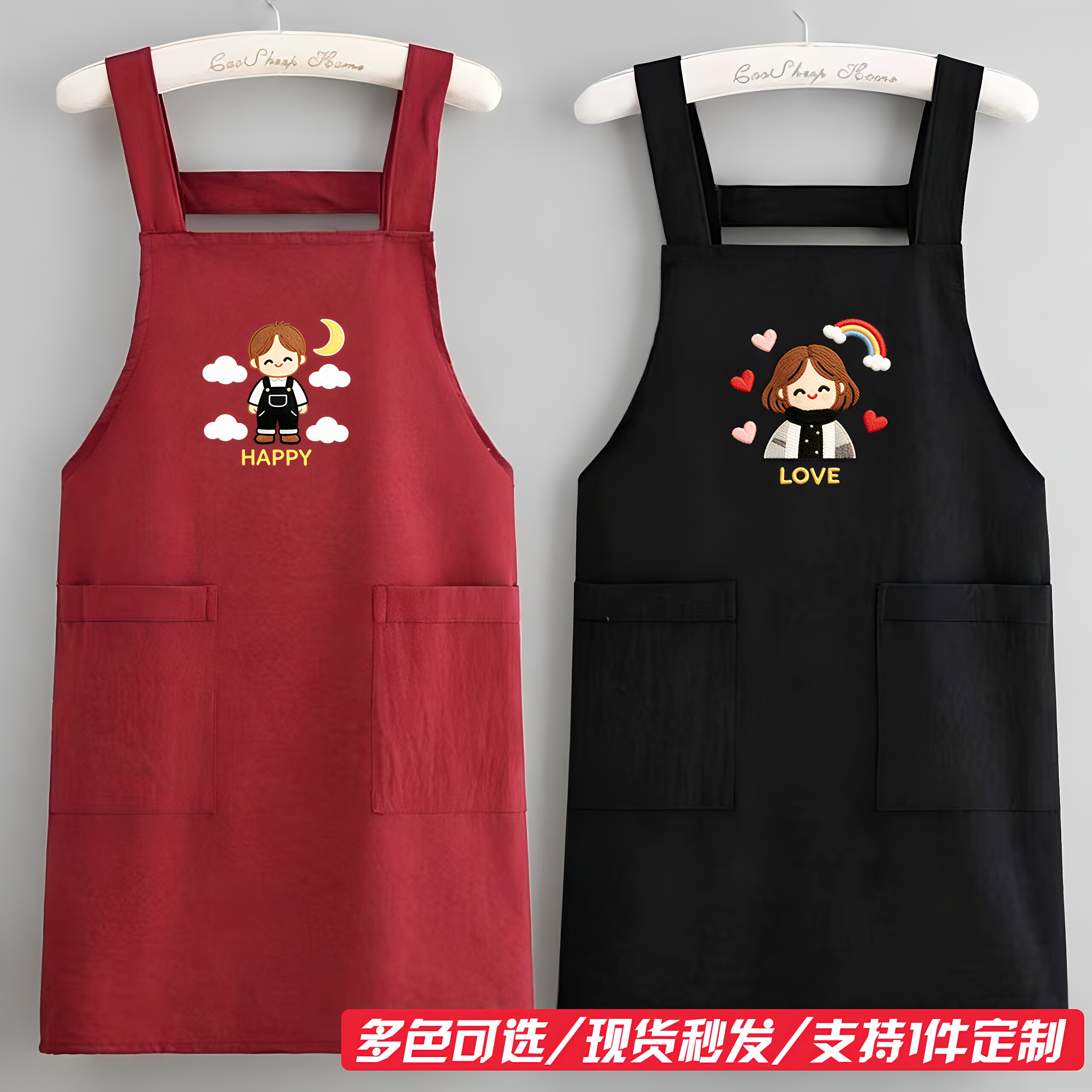 纯棉简约手工厨房做饭透气女围裙图片