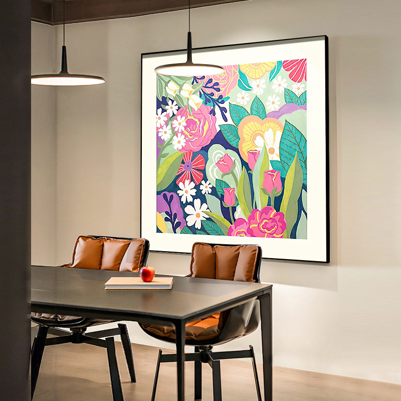 彩色花卉抽象餐厅玄关摆画多巴胺小众艺术卧室装饰画ins客厅挂画图片