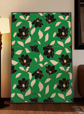 现代小众艺术抽象入户玄关餐厅挂画绿色高级感植物花卉客厅装饰画