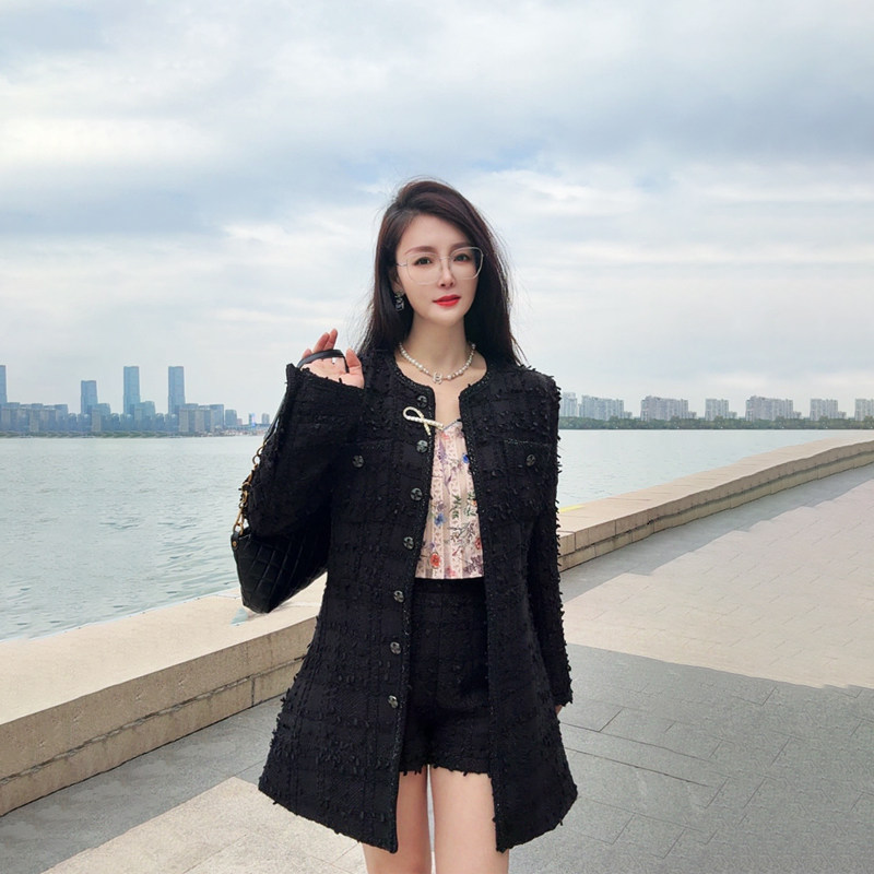 小香风羊毛粗花呢修身显瘦开衫