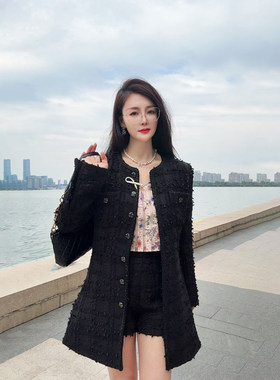 小香风羊毛粗花呢修身显瘦开衫