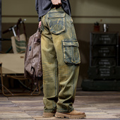 厚料超大直筒工装 胖子休闲水桶多口袋长裤 牛仔裤 男特宽松加肥大码