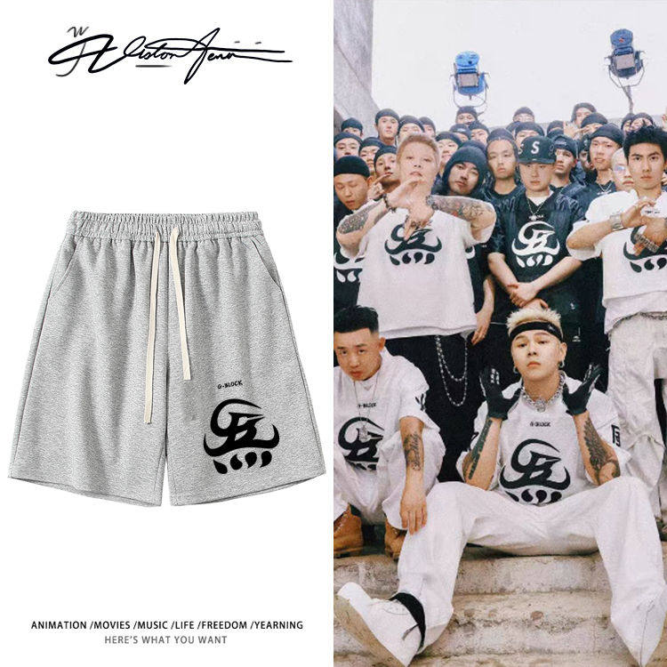 G-BLOCK团服盛宇gai功夫胖刘聪风林火山印花短裤夏季宽松休闲百搭