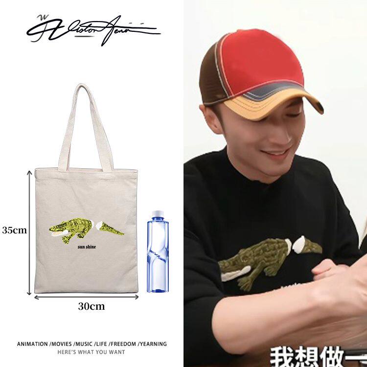 谢霆锋宅家同款鳄鱼印花定制DIY帆布包袋单肩手提环保文件包