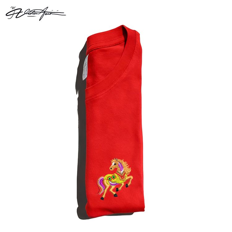 【刺绣】2026彩虹马酒红色棉短袖男女士新款爸爸女童妈妈装