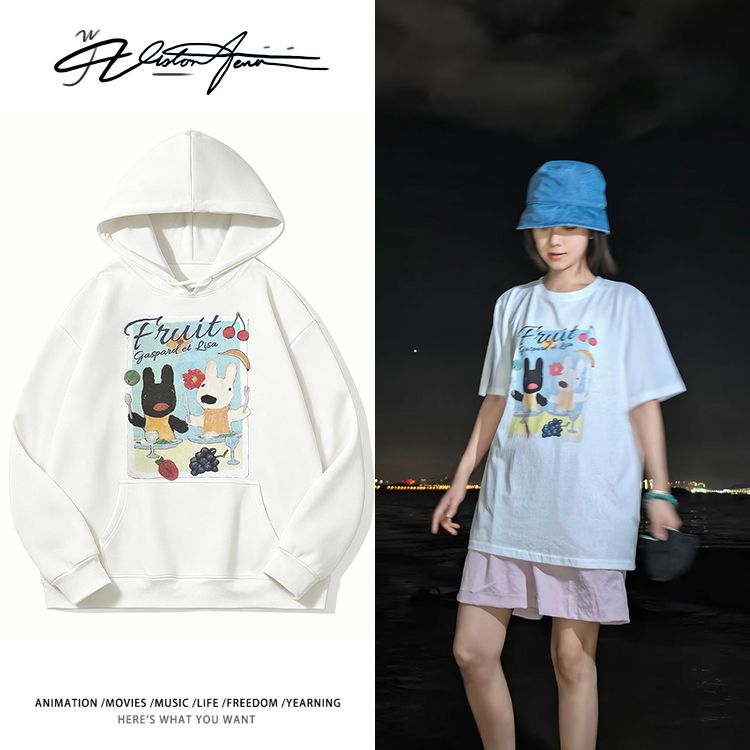 谭松韵同款私服可爱画布印花双层帽里带帽连帽卫衣男女同款运动休