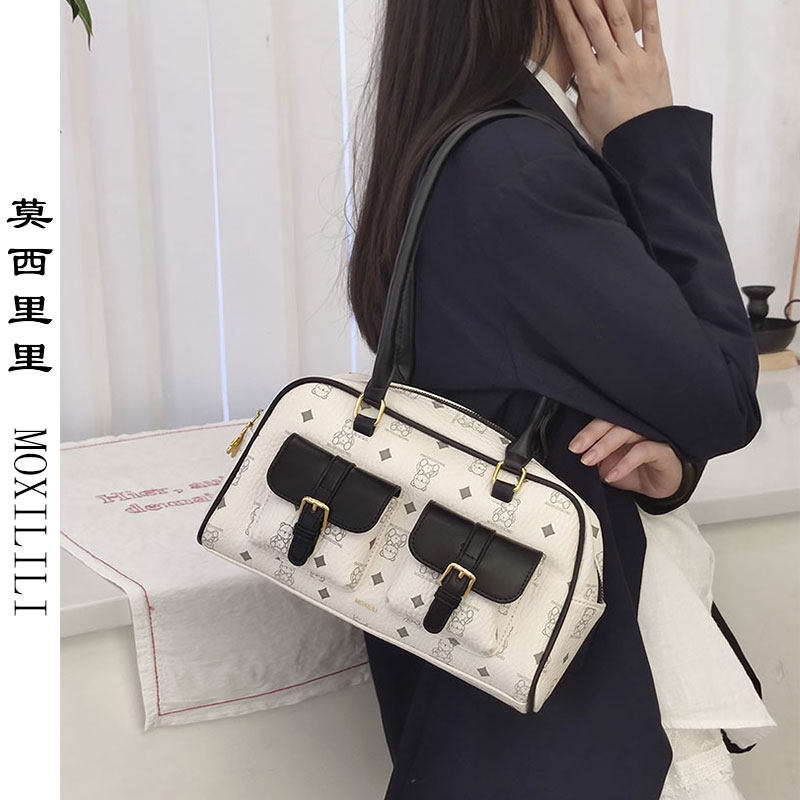 莫西里里复古老花包包女式2025新款通勤波士顿包小众枕头包单肩包