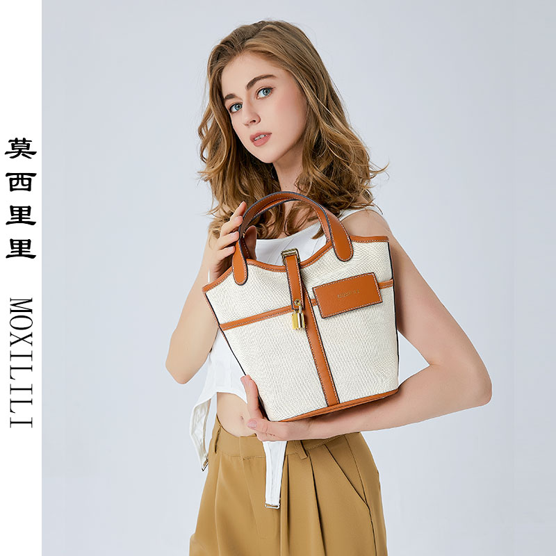 MOXILILI莫西里里菜篮子包手提手拎水桶帆布斜挎上课上班通勤女包