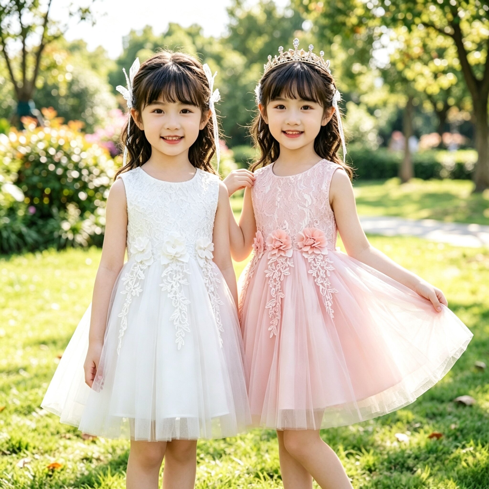 女童白色连衣裙花童礼服小女孩节日合唱演出蓬蓬裙儿童生日公主裙