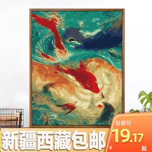 饰画风景油彩画填充 专区数字油画diy画画手工涂色客厅装 包邮 新疆