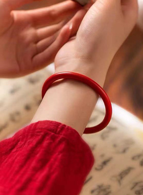 天然新款朱砂全新朱镯紫金砂手工打磨情侣帝王砂叮当镯子心经女款