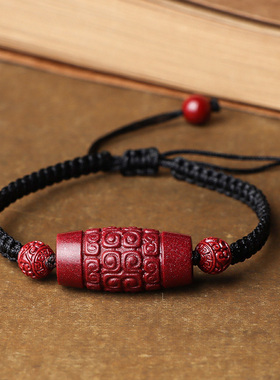 紫金新款原创设计朱砂六字真言手链工编织回纹桶珠款佛珠宝贝惊吓