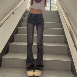 中大儿童装牛仔裤新款复古高腰直筒学生拖地高街微喇裤子女童春秋