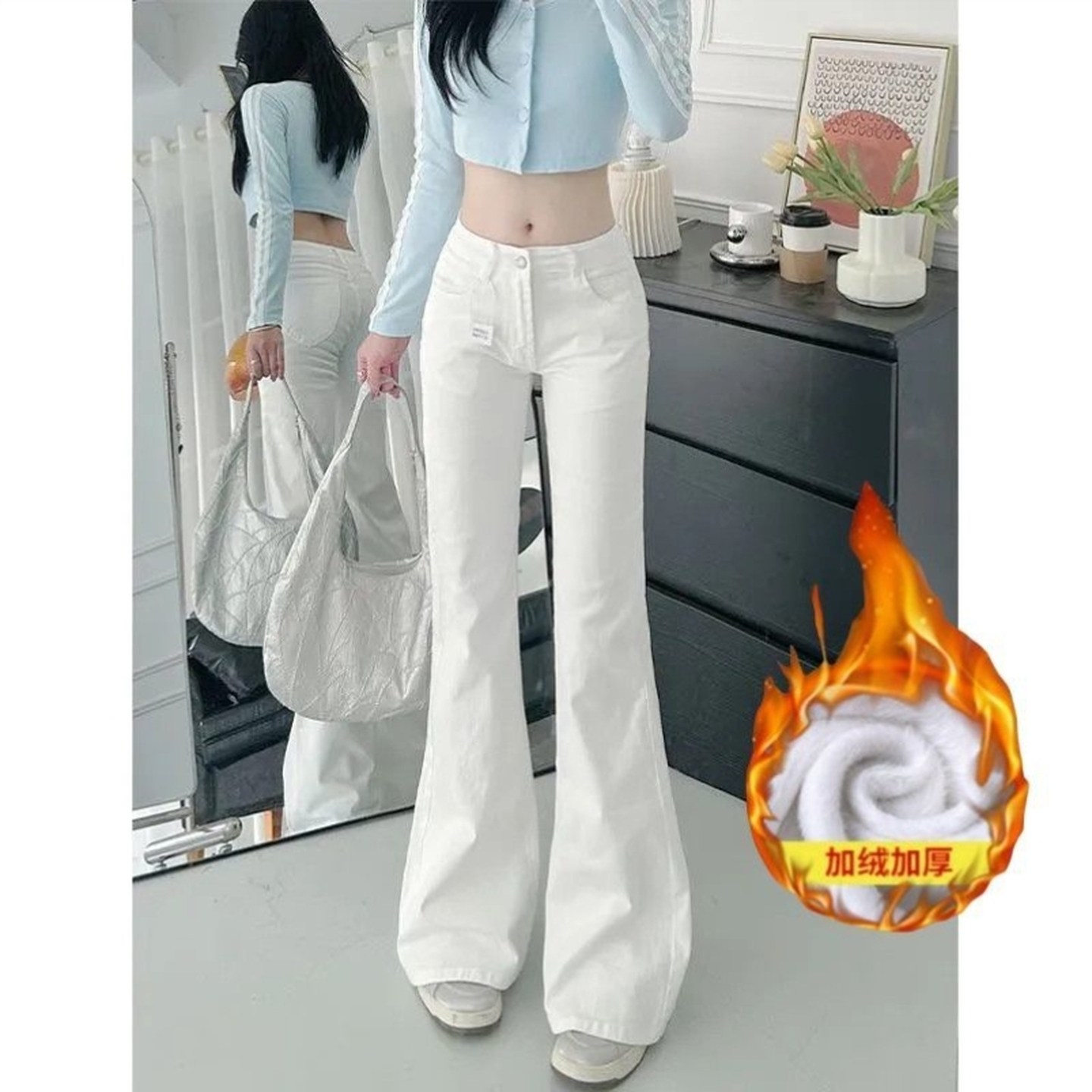 女童加绒加厚白色低腰微喇牛仔裤春秋冬宽松阔腿显瘦百搭拖地长裤,童装/婴儿装/亲子装,裤子,淘宝优惠券,粉丝福利购,淘宝优惠卷