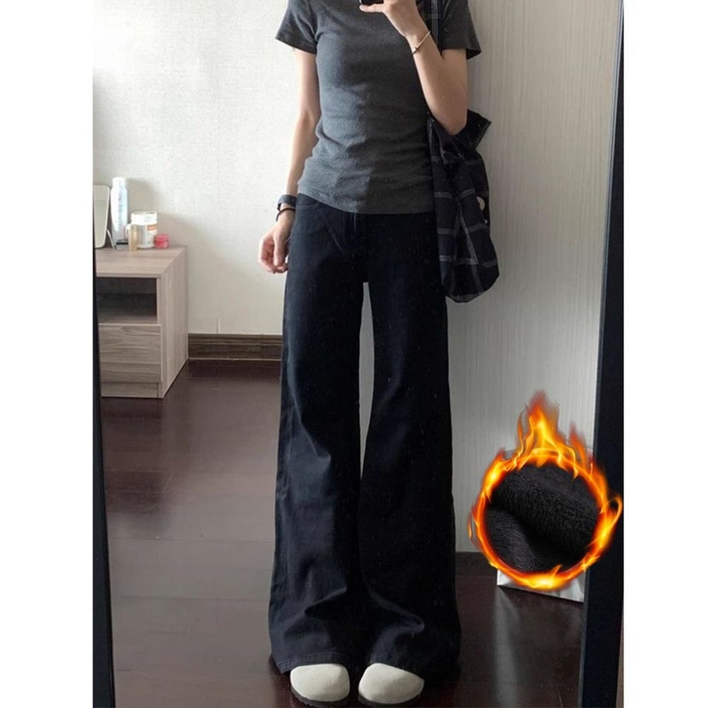 秋冬加绒加厚不贴腿直筒微喇叭牛仔裤女大童装显瘦宽松阔腿拖地裤,童装/婴儿装/亲子装,裤子,淘宝优惠券,粉丝福利购,淘宝优惠卷