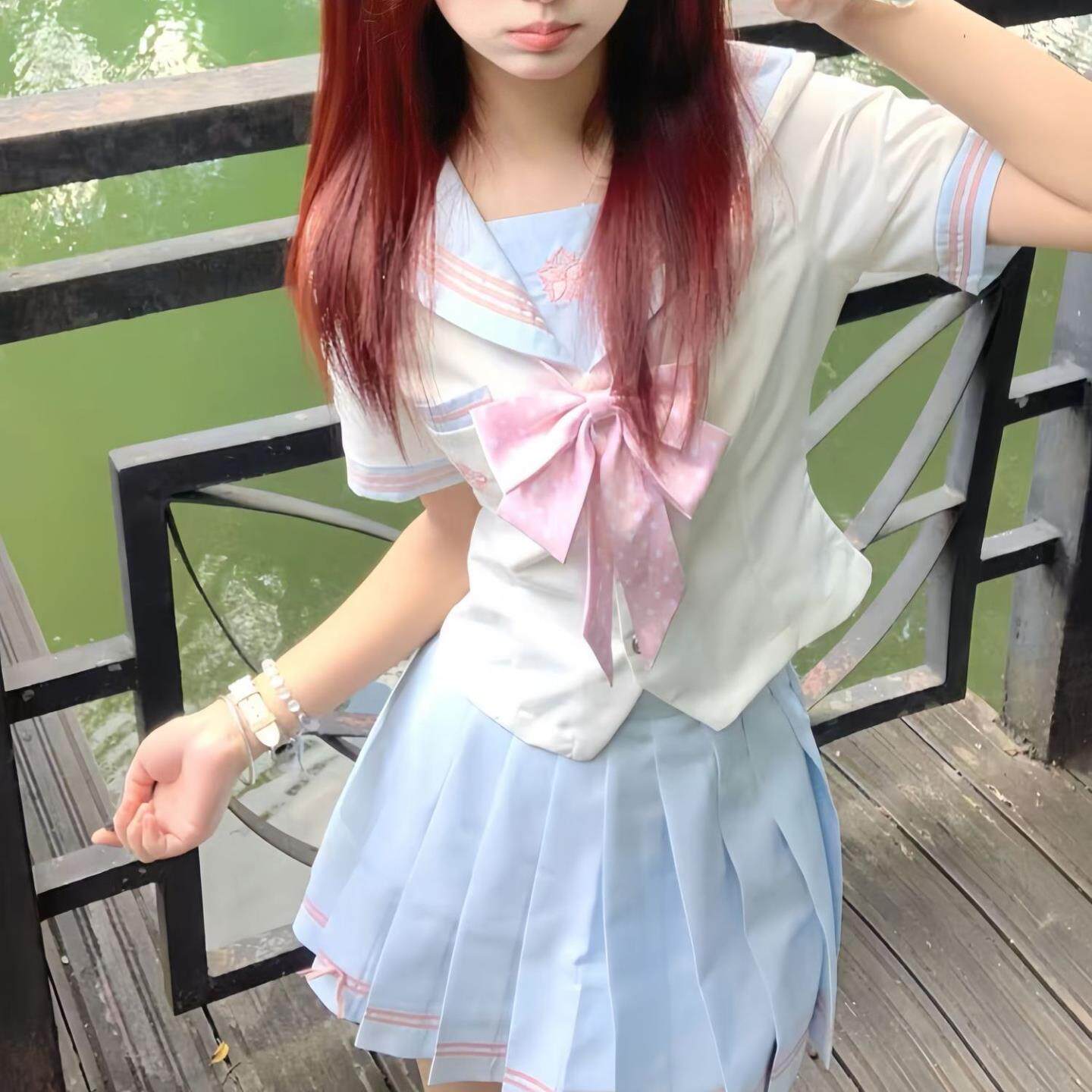 小雨中少女童jk原创收腰正版甜美学院显瘦水手服校供短袖制服套装图片