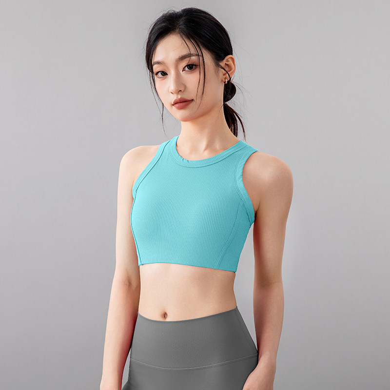 一体杯螺纹运动背心女瑜伽健身文胸内衣跑步透气上衣工字背健身服
