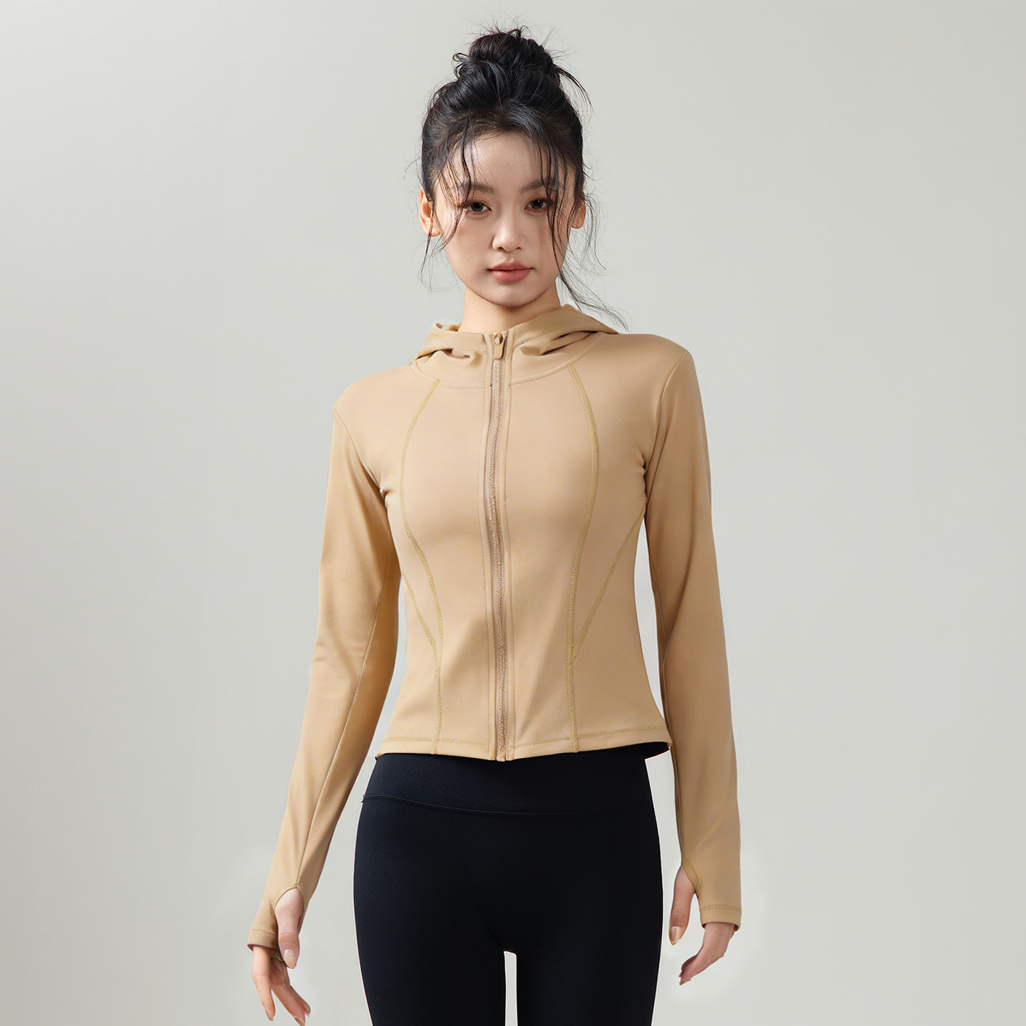 新款瑜伽服女春秋连帽拉链运动上衣加绒外套保暖长袖跑步训练健身