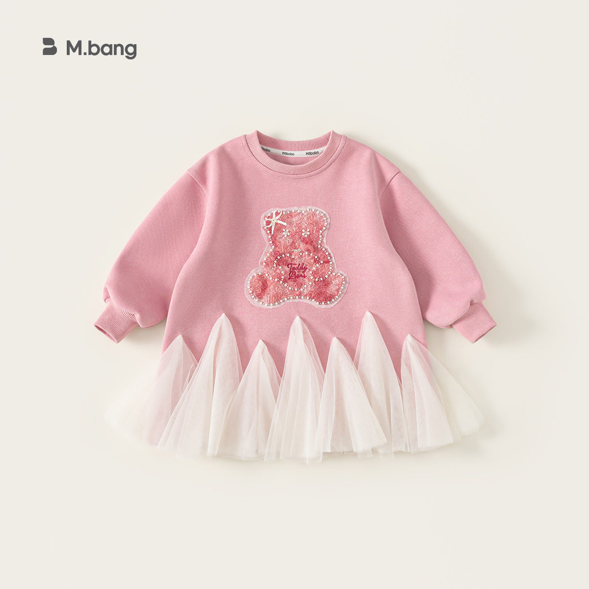 泰迪联名儿童裙子圆领可爱小熊装连衣裙