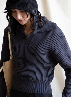 ziilam枝蓝 蝙蝠袖毛衣女士灰色翻领显瘦美利奴羊毛加厚保暖