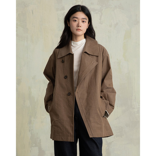 ziilam枝蓝 斜襟翻领风衣外套女棕色显瘦设计感秋冬美拉德高级感