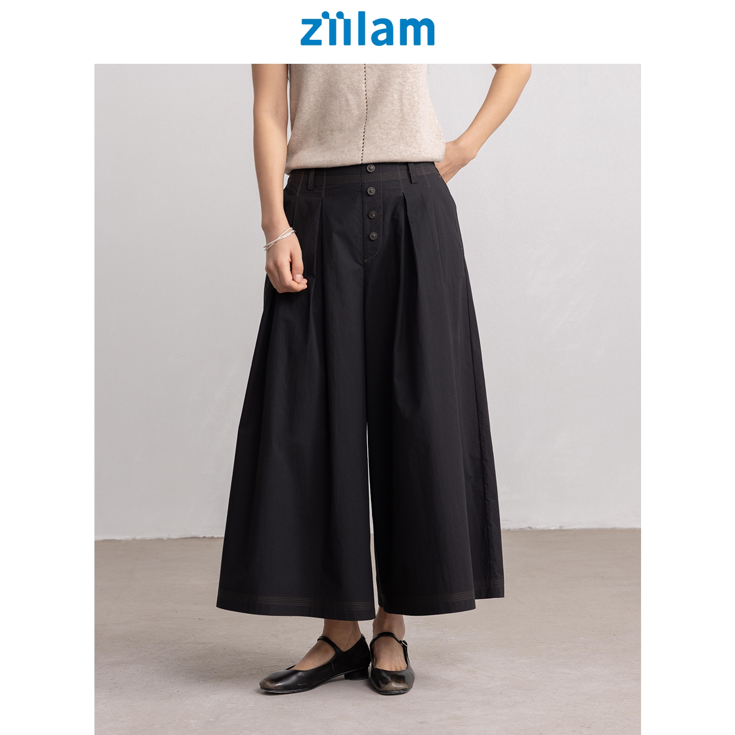 ziilam枝蓝量感裙裤女夏2026新款阔腿裤黑色裙裤女士长款休闲裤 - ziilam枝蓝企业店出品
