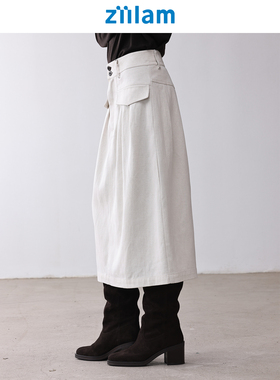 ziilam枝蓝 A型工装半裙2025亚麻莱赛尔混纺柔软抗皱透气松弛百搭